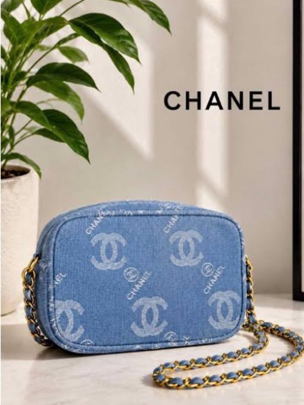 GWP Blue Denim Crossbody Chain Bag, NEW